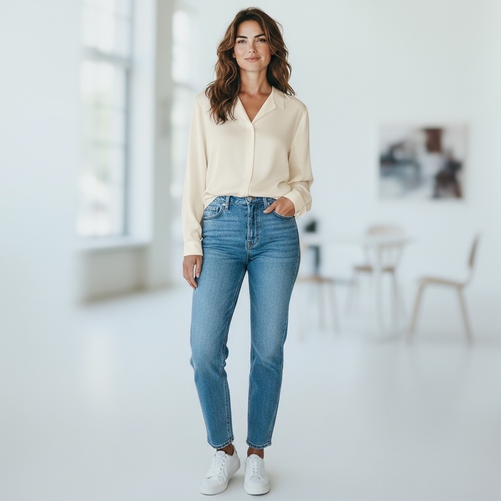NWT SILK LONG CRÈME Shirt